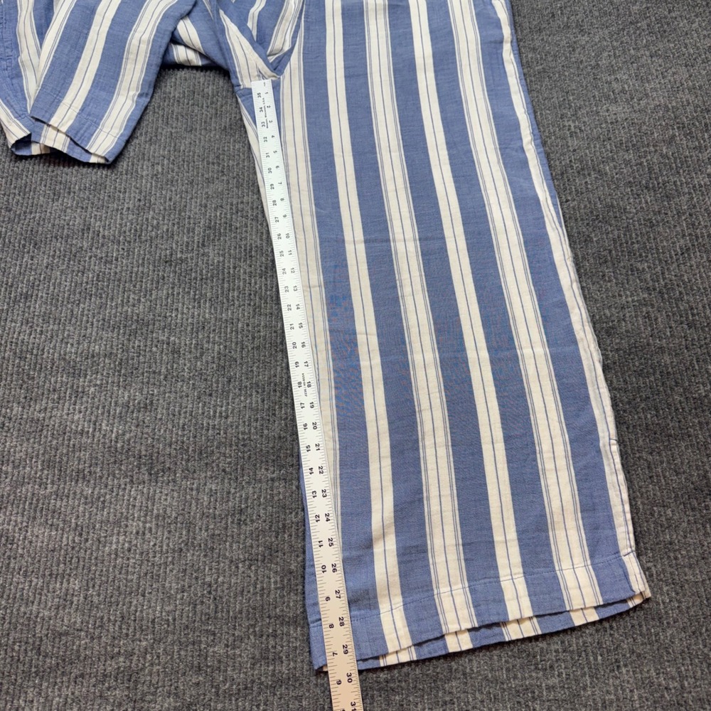 Womens XL Demi Wide Leg Blue White Striped Cotton Crop Pants High Rise Casual - Picture 8 of 14